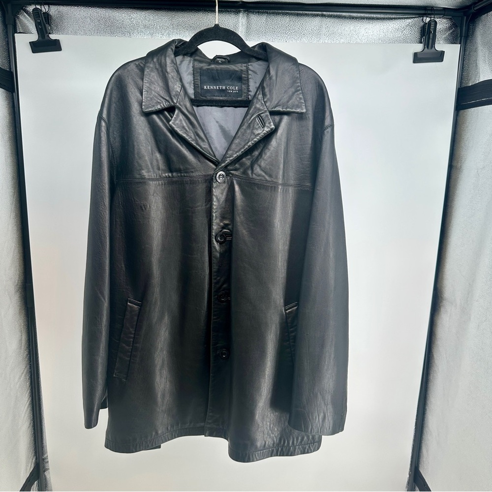 Men’s XXL Kenneth Cole Reaction Black Leather Jacket Coat 90’s Vintage‎ Matrix